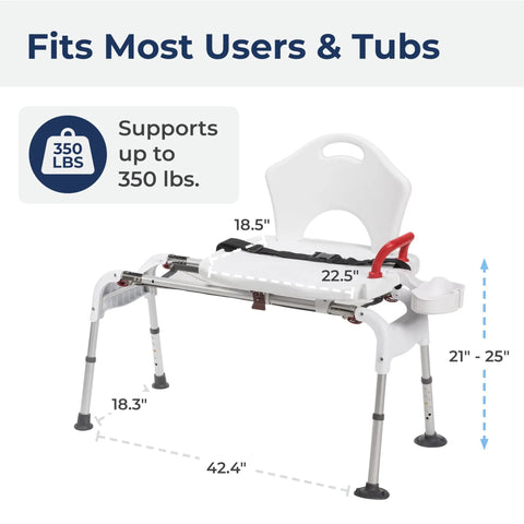 Adjustable Height Sliding Bathtub Transfer Bench With Armrests And Seat Belt, 300 Pound Capacity, White RTL12075, bath safety