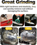 80Pcs 1In Rotary Tool Buffing And Polishing Wheel Set metal polishing before and after, showcasing rust removal on motorcycle engine.