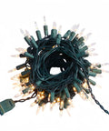 100 LED Warm White Christmas String Lights With 35 Ft White Wire, UL Certified Commercial Grade, coiled on white background