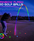 Golfer playing with Multicolor Flashing LED Golf Balls For Night Golfing Glow In The Dark With 7 Color Modes And A 10 Minute Reset Timer.