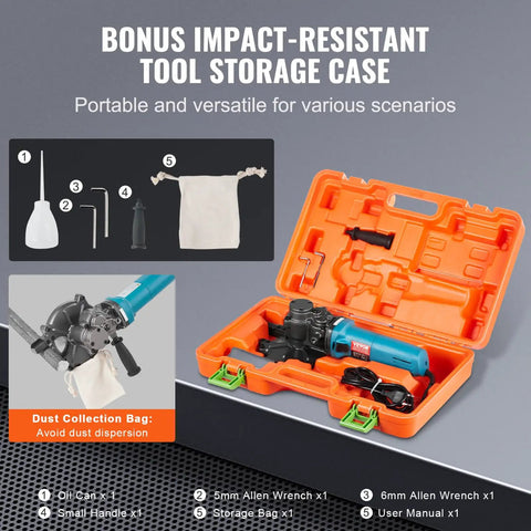 VEVOR Electric Rebar Cutter 1100W Portable Wire Rod Shear Cuts Up To 3/2 Inch Rebar in an impact-resistant storage case.