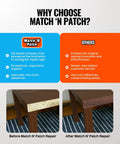 Comparison of table before and after using Wood Grain Repair Tape Dark Walnut 2.25 In X 15 Ft 1 Pack Easy Peel And Apply Durable Wood Grain Duct Tape.