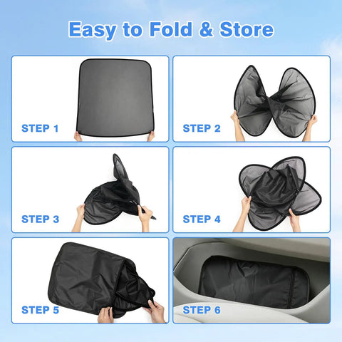 Step-by-step guide showing how to fold Premium Foldable Sunroof Shades For 2024 2025 2026 Chevy Silverado EV.