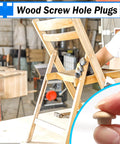 Carpenter using 150 Piece Wood Plugs Assortment Kit With Four Sizes 3/16 Inch 5/16 Inch 3/8 Inch And 1/2 Inch for chair repair.