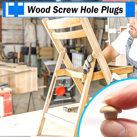Carpenter using 150 Piece Wood Plugs Assortment Kit With Four Sizes 3/16 Inch 5/16 Inch 3/8 Inch And 1/2 Inch for chair repair.