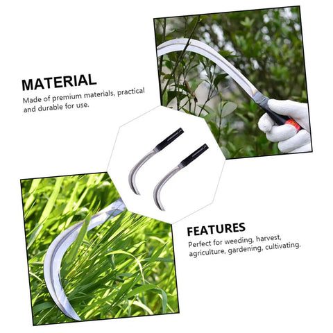 Two Pack Long Weeding Scythe Knife With Manganese Steel Multi Tool for Garden Weeding and Harvesting Hook in use