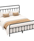 Zero Creak Full Size Metal Bed Frame With Heavy Duty Steel Construction Headboard And Footboard Ready featuring a neutral bedding setup and decorative pillows.