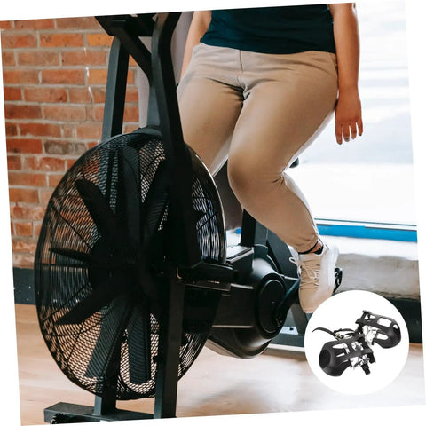Replacement Pedals For Exercise Bikes Recumbent And Upright Durable Fitness Bike Pedals With No Fuss Secure Harness Easy To Install For Long Lasting Comfort On Long Rides shown with person using exercise bike