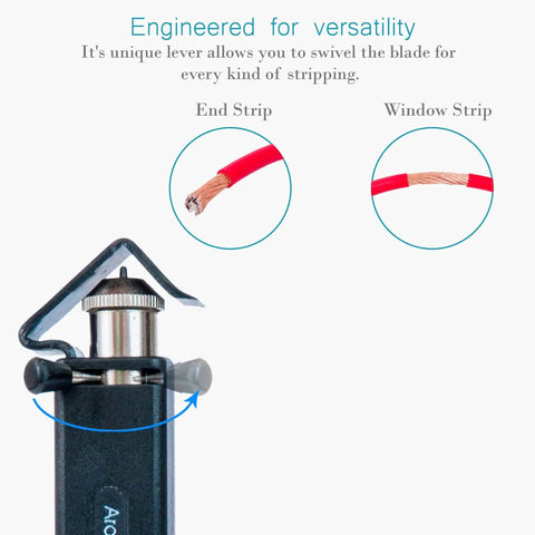 Round Cable Stripper With Adjustable Blade Depth For Precise Jacket Removal showing end and window strip examples