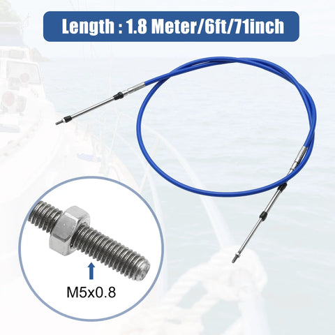 Beefy Six Feet Marine Throttle And Shift Remote Control Box Cable For Outboard Engine Boat Steering System Blue Stainless Steel M5 Thread One Point Eight Meter Long Replacement.