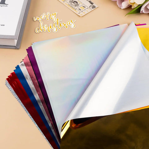 Hot Foil Paper Dope 20x29cm 50 Sheets Mixed 16 Colors for Scrapbooking Card Making DIY Albums on table