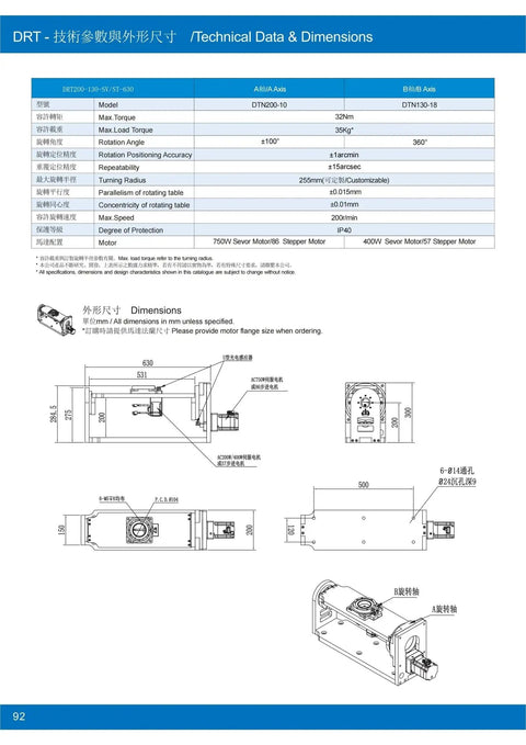 Technical data and dimensions of the Heavy Duty Helical Rotary Table For Flange Mount CNC Machining And Welding Projects.