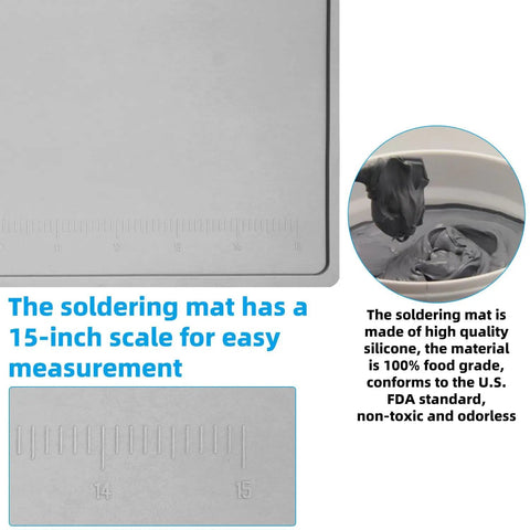 Gray Soldering Mat Heat Resistant 932 Fahrenheit With Scale Ruler And Screw Position Markers, Silicone Repair Pad Detail