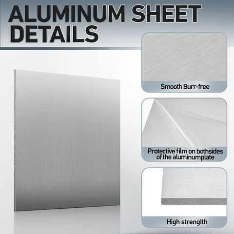 6061 Aluminum Sheet Set, 2 Pieces, 15x15 Inch Flat Stock with protective film, detailed view of smooth and burr-free surface