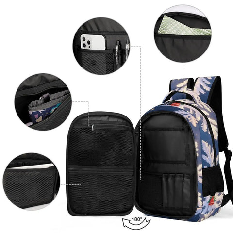 Interior view of Christmas Frost Snowflake Print Unisex Backpack With Large Capacity Durable Polyester Material Breathable Daypack