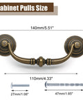 Vintage Rustic Zinc Alloy Drawer Pull Handles 6 Pack With 110mm Hole Centers, showing size dimensions and screws.