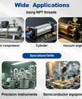 Various applications of Multi Port Pneumatic Manifold For Air Water And Oil Distribution Inline Block Splitter Dual Row 5 Way 7 Port One Quarter Inch NPT Port including air compressor and vacuum engine.