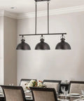 34 Inch Three Light Industrial Kitchen Island Pendant With Dome Shade Lighting Swivel Joints Brushed Nickel Finish Chandelier