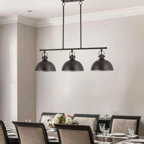 34 Inch Three Light Industrial Kitchen Island Pendant With Dome Shade Lighting Swivel Joints Brushed Nickel Finish Chandelier