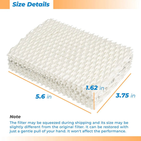 Stack of 4 Pack WF813 Humidifier Filter Replacement For ReliOn RCM-832 RCM-832N with size dimensions in white mesh material.