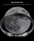 Moon Filter 2 Inch for Telescopes, Cuts Moon Glow and Glare, circular filter with moon background