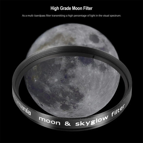 Moon Filter 2 Inch for Telescopes, Cuts Moon Glow and Glare, circular filter with moon background