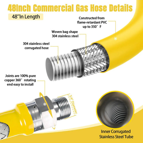 Heavy Duty Beefed Up Three Quarter Inch Gas Line Hose Kit With Safety System For Commercial Kitchens details
