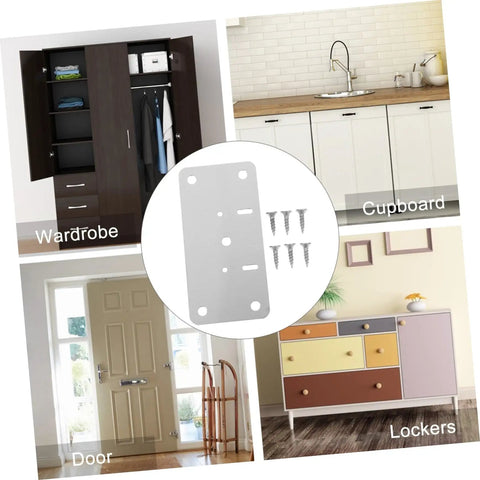 Stainless Steel Hinge Repair Plate Kit For Cabinets And Doors 10 Sets Easy To Use Quick Fix Reinforcement Plates shown.