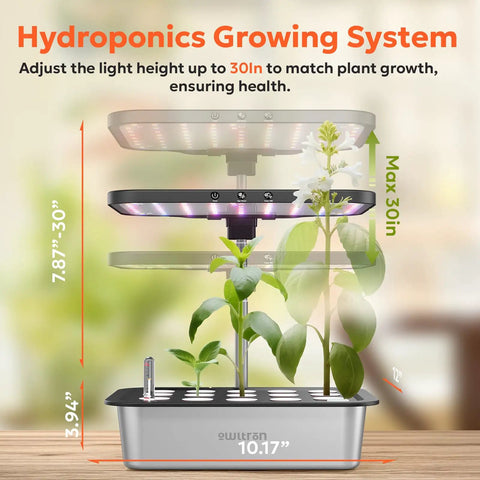 Indoor Hydroponics Growing System Kit With 15 Pods, 36W Full Spectrum LED Grow Light, App Control, plant height 30 inches