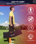 Person carrying 7x7 Ft Baseball And Softball Practice Net With Bow Frame For Batting Hitting And Pitching Portable design