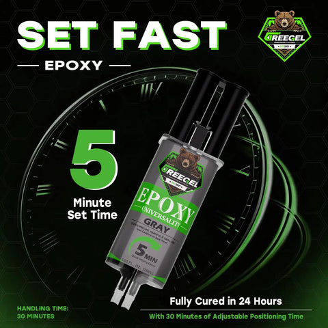Two Part Grey Epoxy Glue For Metal Wood And Plastic No Mess Mixing Fast Five Minute Set Epoxy Adhesive In A 0.85 Oz Syringe