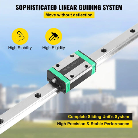 Two Piece Linear Rail Kit With Rails And HSR20 Bearing Blocks For DIY CNC Routers Lathes And Mills Linear Motion Slide System Compatible With X Y Z Axis 0.79 To 67 Inch Range Pro Grade Beefy Steel displayed on a city background