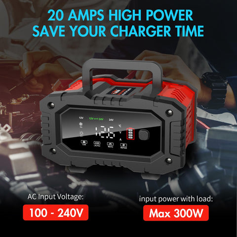 Beefy All In One 7 Stage Car Battery Maintainer And Trickle Charger For 12V And 24V Systems shown on a workbench