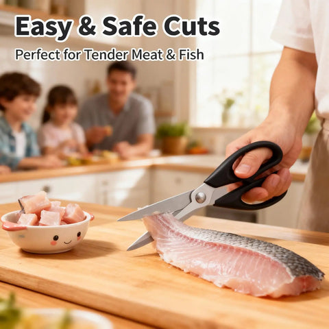 Heavy Duty Kitchen Shears 8.7 Inch Multi Use Scissors, Rust Resistant Stainless Steel, Dishwasher Safe, Ergonomic Soft Grip Handles, Great For Vegetables, Meat, Herbs, Packaging And Everyday Home Kitchen Tasks, cutting fish
