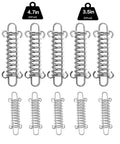 Ten stainless steel tent springs in two sizes, five 4.7in and five 3.5in, for tarps, awnings and sun shade sails.