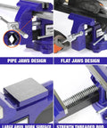 Heavy Duty 4.5 Inch Bench Vise With Multi Jaw For Flat Materials And Pipes Built Tough In Gray Iron detail view
