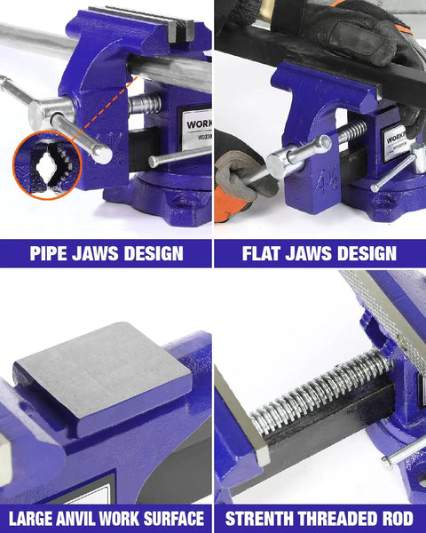 Heavy Duty 4.5 Inch Bench Vise With Multi Jaw For Flat Materials And Pipes Built Tough In Gray Iron detail view
