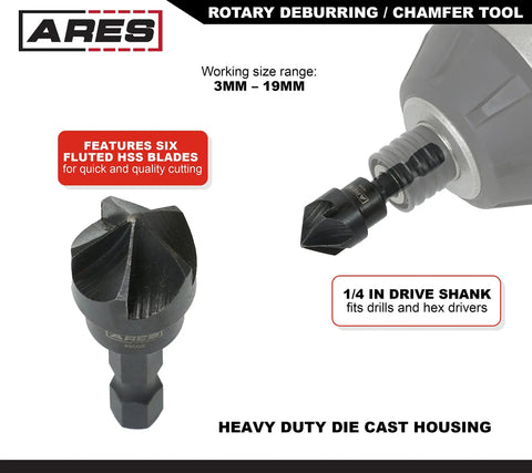 Close-up of rotary deburring tool from Three Piece External and Internal Rotary Deburring and Chamfer Tool Kit For Pipes