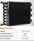 Half Inch Transmission Cooler Kit With Aluminum Tube And Fin 16 Pass Universal Oil Cooler for cars and compressors, 145 psi.