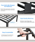 Heavy Duty King Bed Frame Built Like A Tank With 3500 Pound Capacity, showing anti-slip stoppers and sturdy slat design.