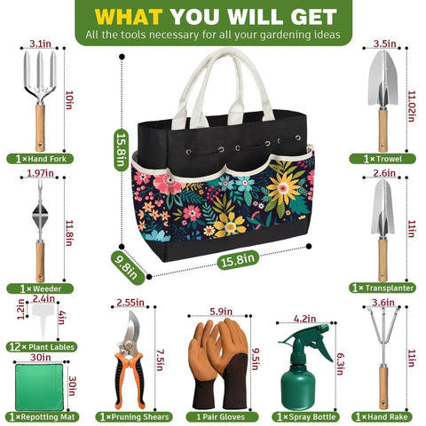 Heavy Duty Gardening Tools Set For Women 22 Pieces With Tote Bag Gift For Mom Wife Grandma Newbie Gardeners Includes Shovel Trowel Pruner Weeder