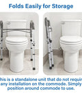 Deluxe Adjustable And Foldable Toilet Safety Frame With Handrail Grab Bar For Seniors, Folded and Unfolded Around Toilet