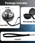 Gyro Ball Wrist And Forearm Grip Trainer With Auto Start And LED LCD Counter Real Time Metrics For Strength Building Gyroscopic Hand Exerciser For Endurance Rehab Or Power Training, 2.91-inch ball with bag and lanyard