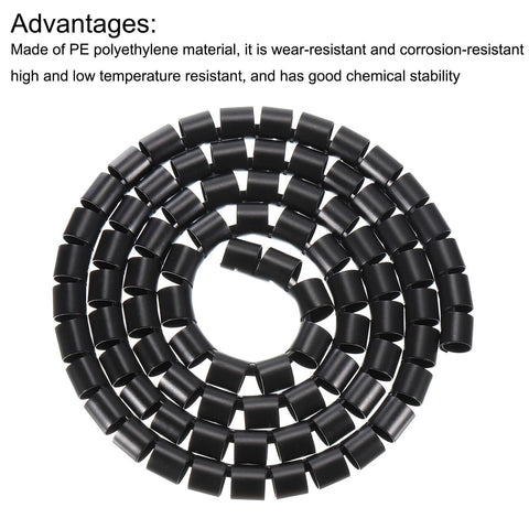 Coiled black PE Spiral Tube Wrap Cable Kit Management Sleeve 2 Pack 1.5M Each 22mm Diameter, shown detailed in circular view.