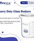 34oz 1000ml Glass Beaker Set Pack of 2 Built To Last Heavy Duty 3.3 Borosilicate Low Form Lab Beakers With Printed Graduation Blue
