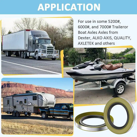 Application of 4 Pack 10 36 Lot Of 4 Double Lip Grease Seals 2.25 By 3.376 Inch For Trailer Hub Bearings Protection in trucks and boat axles