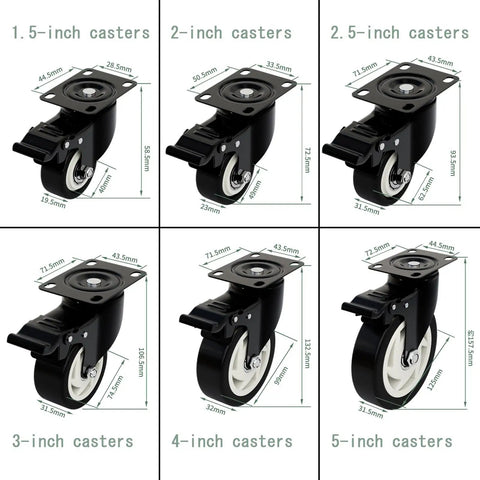 Heavy Duty Four Pack Two Inch Silent Glide Casters With Dual Lock Brakes Smooth Ball Bearing Swivel Wheels for furniture displayed.