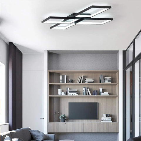 Black Square LED Ceiling Light Flush Mount for Dining Room Living Room Kitchen, 33.07 Inch Geometric Modern Fixture