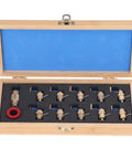 Mainspring Winder For Watches, Pro Grade Brass Watch Winding Tool in wooden box with blue lining and 10 pieces