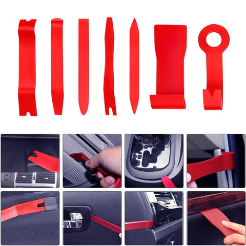 Red plastic car trim removal tools from magnetic flexible claw grabber pickup tool with LED light for cars 24 inch reach kit